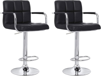 Happy Garden 2er Set Barhocker schwarz mit Armlehnen Mike. Moderner Küchenhocker mit höhenverstellbarer, um 360° drehbarer Sitzfläche und Fußstütze. Schwarze Rücken- und Armlehnen.