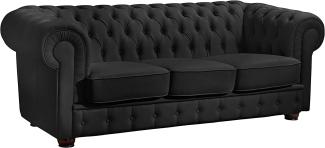 Bridgeport Sofa 3-Sitzer pigmentiertes Nappaleder Schwarz Buche Nussbaumfarben