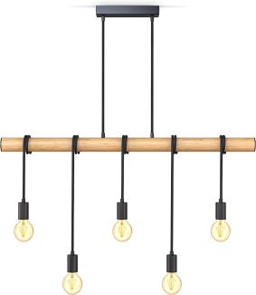 B.K.Licht LED Pendelleuchte BKL1339, ohne Leuchtmittel, 5-flammige Pendelleuchte Metall und Holz E27 schwarz matt vintage Pendellampe retro-Hängelampe ohne Leuchtmittel