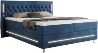 Boxspringbett Vito mit RGB, USB und Stauraum 200x200 Blau H3