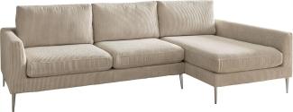 Ecksofa Marla 285x140 cm Cord Creme-Weiß Recamiere rechts