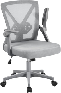 Yaheetech Bürostuhl Schreibtischstuhl mit hochklappbare Armlehnen, Drehstuhl aus Mesh, Office Chair Ergonomic, erstellbaren Lendenwirbelstütze, Wippfunktion, höhenverstellbar Grau