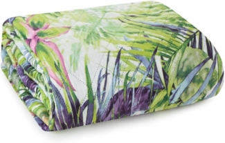 Design91 Tagesdecke Tropical, Palmen Muster Grüne Blätter Papagei Dschungel Motiv