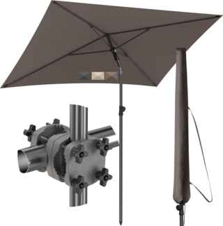 4smile Sonnenschirm Balkon SunnyShade, Sonnnenschutz Balkon SET 3-in-1, Taupe - UV50+ SunnyGuy Sonnenschirm rechteckig 200x125 cm + Sonnenschirmhalter Balkongeländer + Sonnenschirmhülle
