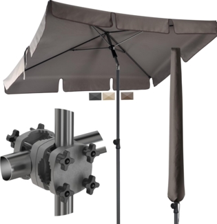 4smile Sonnenschirm Balkon SunnyShade, Sonnnenschutz Balkon SET 3-in-1, Taupe - UV50+ SunnyGuy Sonnenschirm rechteckig 200x125 cm + Sonnenschirmhalter Balkongeländer + Sonnenschirmhülle