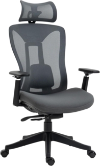 Vinsetto Bürostuhl, Ergonomischer Schreibtischstuhl, Computerstuhl mit Liegefunktion, PC Stuhl mit Verstellbarem Kopfkissen, Drehstuhl für Arbeitszimmer, Mesh, Grau