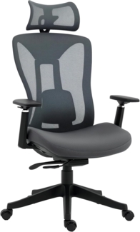 Vinsetto Bürostuhl, Ergonomischer Schreibtischstuhl, Computerstuhl mit Liegefunktion, PC Stuhl mit Verstellbarem Kopfkissen, Drehstuhl für Arbeitszimmer, Mesh, Grau