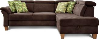 Cavadore Ecksofa Ammerland mit Ottomane rechts / Federkern-Sofa im Landhausstil mit verstellbaren Kopfstützen / 245 x 84 x 194 / Lederoptik braun