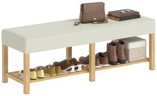 HOMCOM Schuhbank Schuhregal mit Holzrahmen (Flurbank, 1-St, inkl. Sitzkissen), Bank aus Massivholz mit Stauraum