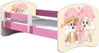 Kinderbett Jugendbett mit einer Schublade und Matratze Rausfallschutz Rosa 70x140 80x160 80x180 ACMA II (12 Welpen, 70x140 cm)