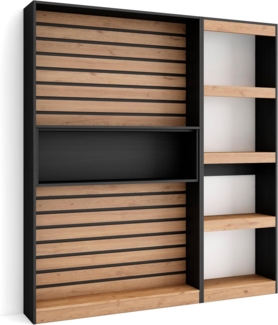 Skraut Home | Bücherregal Bibliothek | Bookshelf, Bookcase | 170 x 186 x 25 cm | Wohnzimmer, Esszimmer, Büro | Aufbewahrungsregal | Moderner Stil | Eiche Schwarz