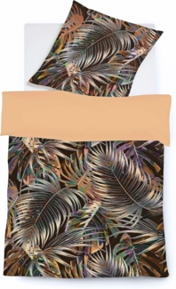 JACK Wendebettwäsche 135x200 cm Blätter Monstera Braun Digitaldruck Fleuresse, Mako-Satin, 2 teilig, schönes Design mit exotischen Blättern, hochwertiger Digitaldruck