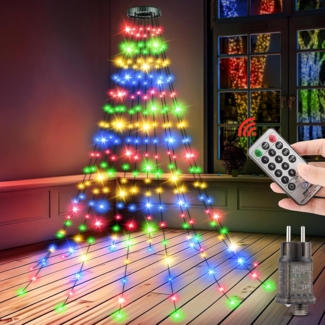 Lichterkette Weihnachtsbaum Innen Außen - 2M 12 Stränge 240LED Wasserdicht Christbaumbeleuchtung mit Ring, Weihnachtsbeleuchtung mit Fernbedienung 8 Modi Memory Timerfunktion Christbaum Dekoration