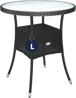 Casaria Gartentisch, Polyrattan Rund Glas Höhenverstellbar 80kg Belastbarkeit Wetterfest
