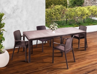 Dmora - Loungeset für draußen Manarola, ausziehbares Outdoor-Tisch mit 4 Stühlen, Gartentisch und Sitzen in Rattan-Optik, 100% Made in Italy, Braun