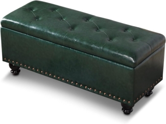 Shally Dogan Sitzhocker mit Stauraum mit Kunstlederbezug, Fußstütze für Schlafzimmer, Bank, Wohnzimmerhocker, Sofa mit Struktur und Füßen aus Holz (grün)