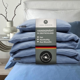 von Herzen Bettwäsche Handmade Musselin Bettwäsche – 100% Baumwolle – weich und kuschelig, Bettwäsche von Hand genäht