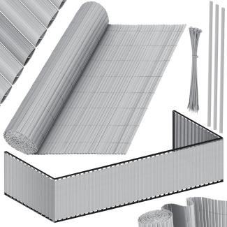 KESSER® PVC Sichtschutzmatte Sichtschutzzaun Balkonverkleidung Windschutz verstärkte Lamellen für Garten Balkon & Terrasse Balkonumrandung inkl Kabelbindern, Abdeckung & Handschuhe Hellgrau, 120 x 500 cm