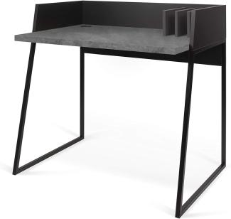 TEMAHOME Volga Schreibtisch, mit Metallgestell, kleine Trennwände, mit Kabeldurchführung, Chipboard/MDF/metalic legs, Black and Concrete Look, 90 x 60 x 88 cm (LxBxH)