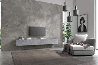 Wuun® 240cm/Beton-Optik (Korpus Matt Schwarz)/8 Größen/5 Farben/TV Lowboard TV Board hängend Hängeschrank Wohnwand/Somero