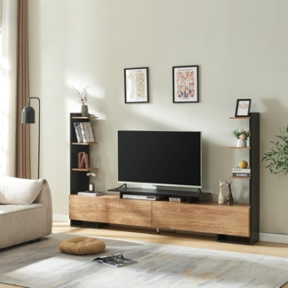 Fernsehschrank Rauki 233x31x141 cm Schwarz/Mango-Holzoptik [en. casa]