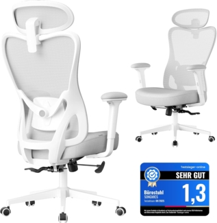 SONGMICS Bürostuhl ergonomisch, Schreibtischstuhl, Computerstuhl, verstellbare Lenden- und Kopfstütze, bis 150 kg belastbar, höhenverstellbar, Taubengrau OBN066GD01