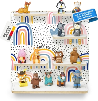 stadtecken Holzregal für Musikbox – Passend für Toniebox & ca. 40 Tonies | Perfekte Aufbewahrung fürs Kinderzimmer | Zum Aufhängen | Erweiterbar (Regenbogen ohne Musikbox)