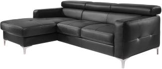 Mivano Ecksofa Sammy, Eckcouch in Lederoptik mit verstellbaren Kopfstützen und moderner Steppung, 227 x 74 x 187, Lederimitat, schwarz