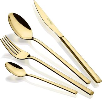 Monix Verona Gold Besteck-Set, 24-teilig, Edelstahl 18-10, modernes Design, hochglanzpoliert, Dicke 3 mm, 6 Personen