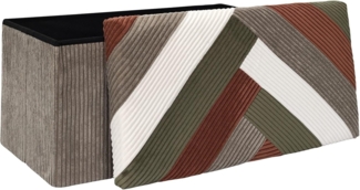 HOME DECO FACTORY, HD0551, Multifunktionale Patchwork-Cotele-Klappbank, praktische Aufbewahrung und Sitzkomfort, ideal für Wohnzimmer oder Schlafzimmer, Größe 76 x 38 x 38 cm, Beige, Grau, Rot, Grün