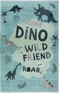 Grüner Kinderteppich mit Dinosauriern - 120x160 cm – Waschbar & rutschfest – Weicher Spielteppich für Kinderzimmer - Schlafzimmer Teppich