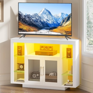 YITAHOME 100CM Eckschrank mit RGB-LED-Beleuchtung, Eckkommode fernsehschrank für bis zu 55 Zoll-TV mit 7 offenen Gaming Entertainment Center Regalen Moderne Einfachheit TV-Standchest