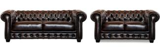 Vente-unique - Chesterfield Garnitur 3+2 - Büffelleder - Braun - BRENTON