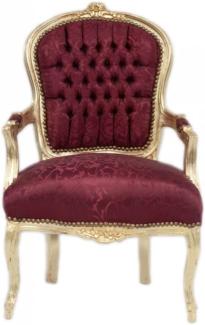 Casa Padrino Barock Salon Stuhl Mod1 Bordeaux Musterstoff / Gold