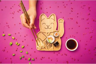 Donkey Products Bamboo Plate Lucky Cat, Teller, Bambusteller, Speiseteller, Kinderteller, Bambus, L 22 cm, 200485