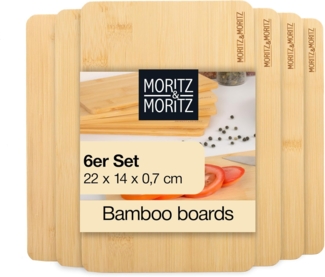 Moritz & Moritz Schneidebrett Bambus Schneidebretter 22x14 cm, Bambus, (6er Set, 6-St), 6 Größen