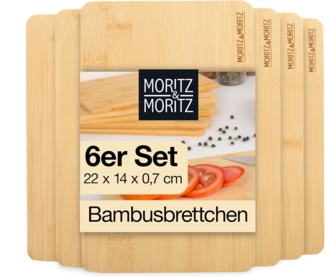 Moritz & Moritz Schneidebrett Bambus Schneidebretter 22x14 cm, Bambus, (6er Set, 6-St), 6 Größen