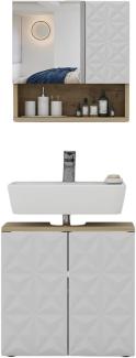 Vicco Badmöbel-Set Badezimmer-Möbel Bad-Schrank Edge Eiche Weiß modern Badezimmerschrank Waschbeckenunterschrank Spiegelschrank Badezimmerkommode