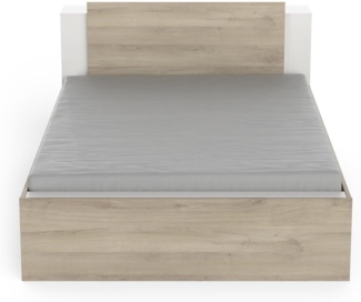 Demeyere Lit 140x190/200 Avec Rangement Industriel 2 Tiroirs 2 Niches – Coloris Noir Mat und Chêne Clair - 144,7 x 227 x 87,7 cm