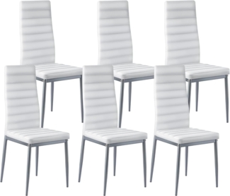 VEVOR moderner Esszimmerstuhl (6 STK.) eleganter gepolsterter Leder-Beistellstuhl (136 kg belastbar) für Esstische, platzsparender Küchentischstuhl mit dicken Kissen & Metallbeinen, Weiß Cafeteria