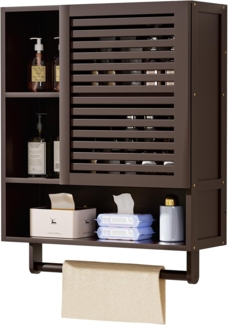 Yorbay Hängeschrank Bambus Badezimmerschrank Medizinschrank (56x20x70 cm) mit Handtuchhalter und offenem Regal