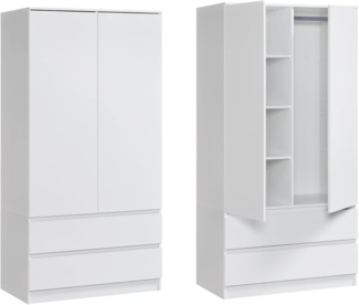 Home Collective Kleiderschrank mit 2 Türen, 3 Einlegeböden und 2 Schubkästen in Weiß (Schrank Garderobenschrank für Schlafzimmer, Kinderzimmer, Flur, Keller) Kleiderschrank 90 cm breit mit Schubladen Höhe 182 cm