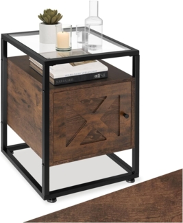 tectake Nachttisch Beistelltisch Kidderminster 40x43x60,5cm (1-St, 1 tlg), Charmanter Nachttisch mit Glasoberseite im rauen Industrie-Stil