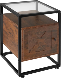 tectake Nachttisch Beistelltisch Kidderminster 40x43x60,5cm (1-St, 1 tlg), Charmanter Nachttisch mit Glasoberseite im rauen Industrie-Stil