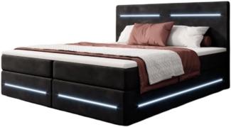 Boxspringbett Lara mit Stauraum und LED (Samt) 140x200 Schwarz H2