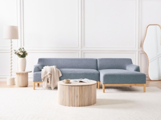 beliani 'SOSJO' Ecksofa, Stoff blau, Rechtsseitig, 251 x 132 x 74 cm