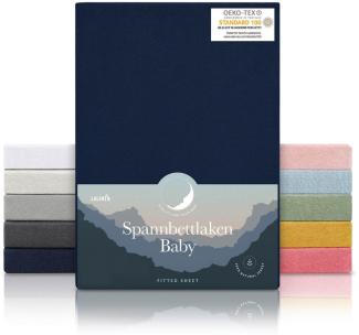 Laleni 2er-Set Jersey Spannbettlaken Laufgitter quadratisch 100x100 cm - Oeko-Tex Zertifiziert, 100% Baumwolle, atmungsaktives Spannbetttuch Baby, 135 g/m², Dark Ocean Blue - Blau