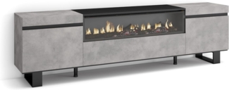 Skraut Home | TV-Schrank, Lowboard | für Wohnzimmer und Esszimmer | 200 x 57 x 35 cm | Für TV-Geräte bis zu 80" | Elektrokamin. Maße | Industriedesign | Moderner Stil | Zement