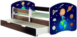 ACMA Kinderbett Jugendbett mit Einer Schublade und Matratze Wenge mit Rausfallschutz Lattenrost II 140x70 160x80 180x80 (22 Kosmos, 140x70 + Bettkasten)