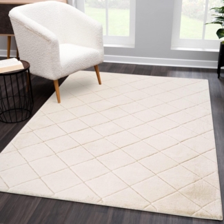 Carpet City Hochflor-Teppich Moment, rechteckig, Höhe: 31 mm, besonders weich, Kaninchen Fell Haptik, 3D-Effekt, Rauten, Wohnzimmer